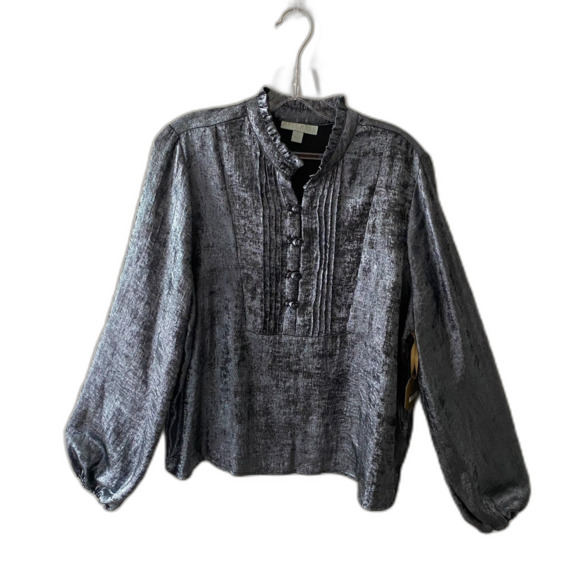 Rye Grass Blouse Women's Size L Gray Silver Long Sleeve Cocktail NWT - Picture 2 of 8